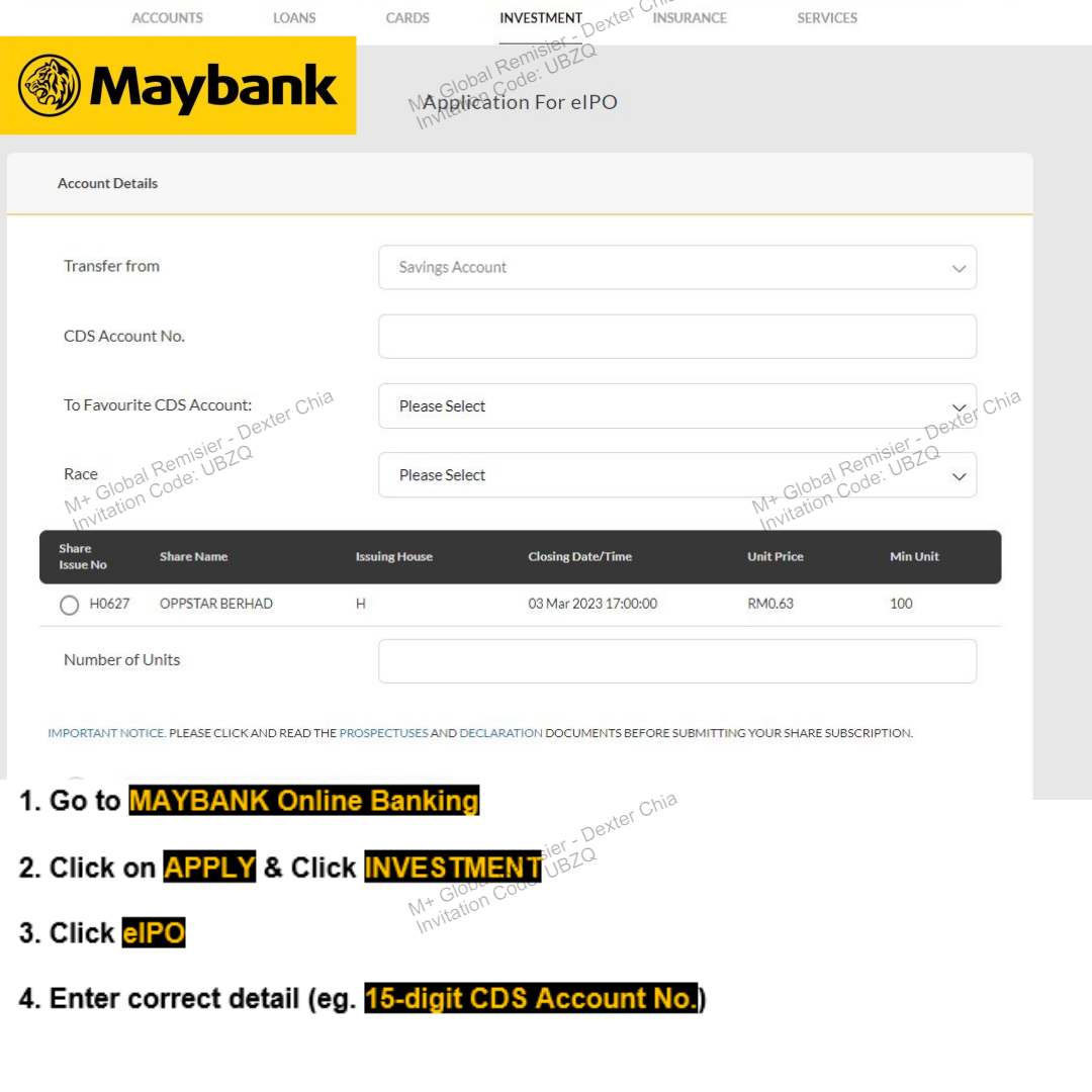 Steps to use Maybank to Apply IPO.