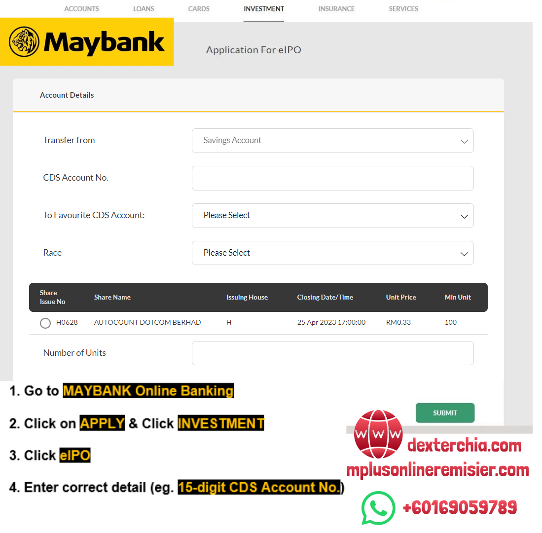 An Example of eIPO from Maybank Online Banking.