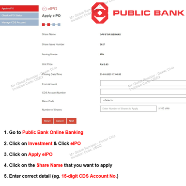 Steps to use Public Bank to Apply IPO.
