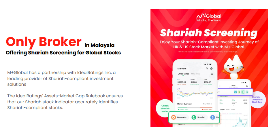 M+ Global, the only broker in Malaysia that offers Shariah Screening features!